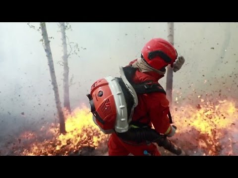 dramatic footage of firefighters battle huge forest fire