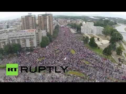 drone captures massive antigovernment rally in skopje