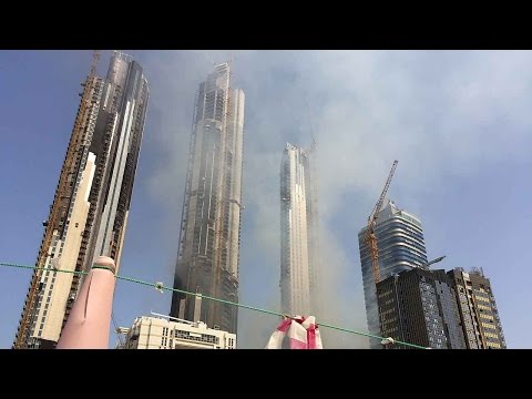 dubai’s highrise construction site on fire