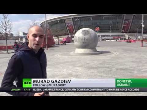 heavily shelled symbolic donetsk football stadium