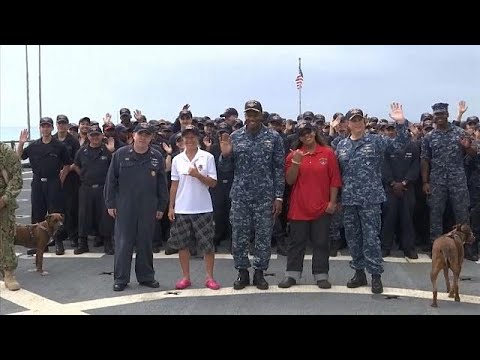 finally dry land rescued sailors come ashore