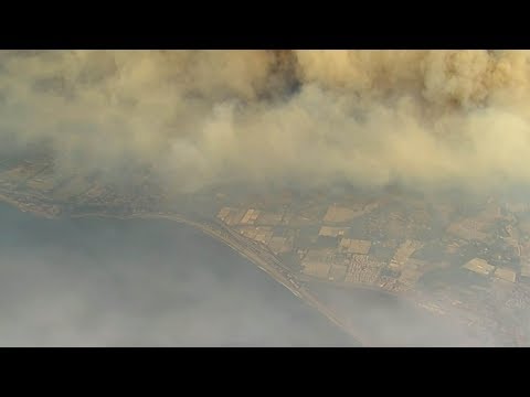 aerial footage shows california thomas wildfire path