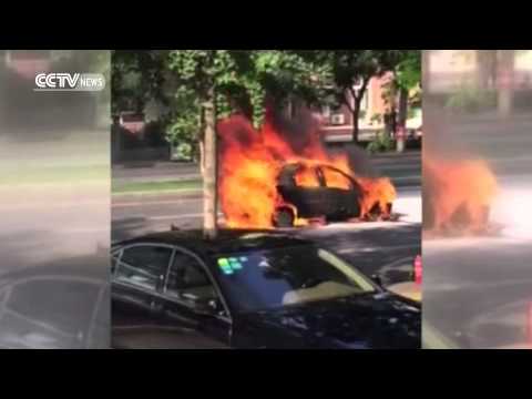car bursts into flames
